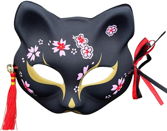 YangYong Kitsune Fox Mask for Christmas Costume,Animal Cosplay Kabuki Half Face Cat Masks Masquerade Party
