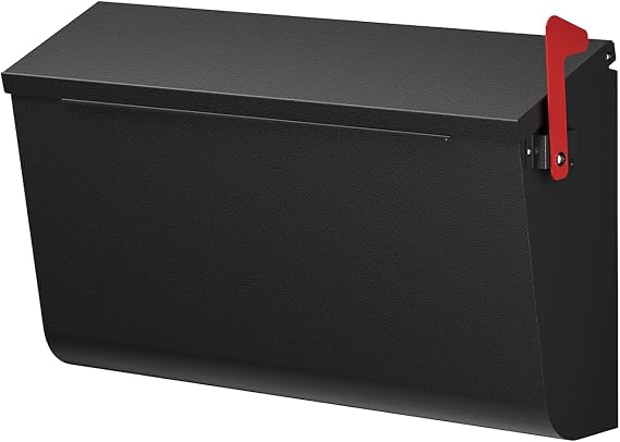 Large Wall Mount Mailboxes for Outside with Flag - Morden Mailbox for House, Galvanized Steel Waterproof & Rustproof Outside Post Box, Mail Box for Home, 16.3'' x 3.9'' x 9.6'', Lock Free, Black