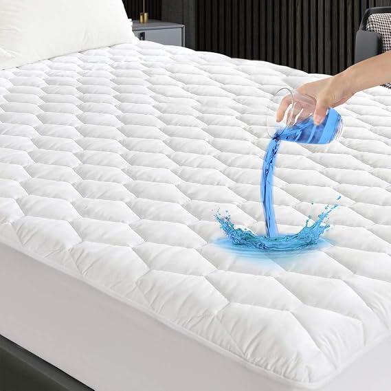 GRT Waterproof Quilted Mattress Protector, Breathable Mattress Cover and Oeko-Tex Certified, Mattress Cover Stretches up to 30 cm Deep (White) (Bed 135-135 x 190 cm)