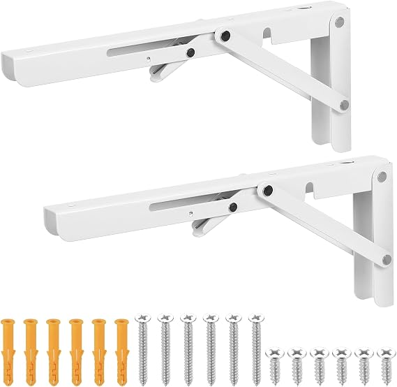 2 Pcs White 12‑Inch Heavy‑Duty Folding Wall Shelf Brackets