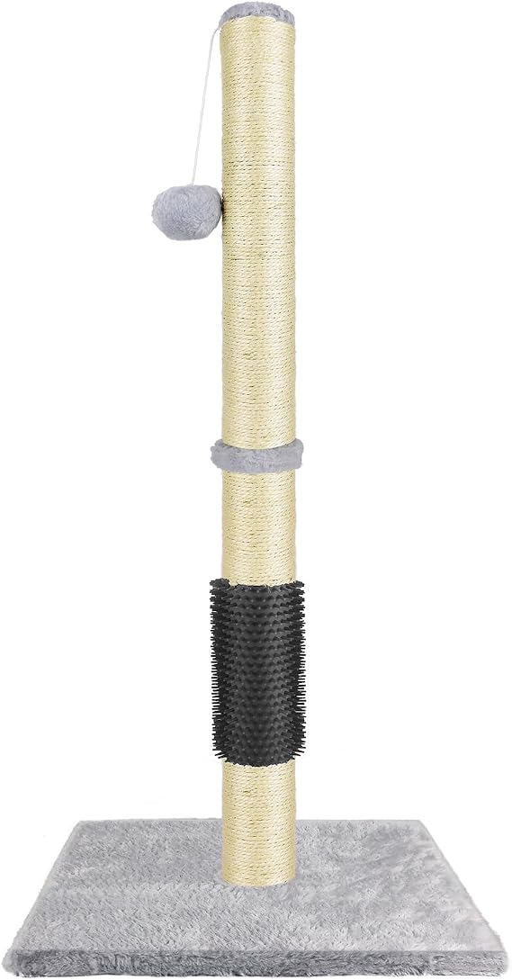 Cat Scratching Post with Natural Sisal Rope Hanging Ball, Carpet Covered Heavy Base, 80cm Tall Sisals Tree, Cat Activity Centre Kitten Climbing Tree Sisal Claw Scratcher Tower for Kittens, Adult Pets