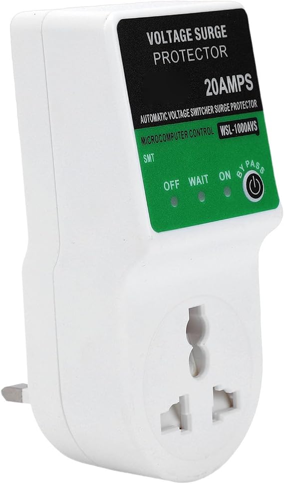 20A Voltage Protector Outlet with Over/Under Voltage Protection, 3-Prong Socket for Home Appliances, Automatic Power Cutoff Safety Device for Refrigerator AC TV Computer (GB Plug)