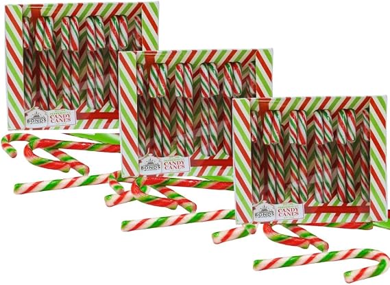 Peppermint Flavoured Candy Cane, 144g, (Pack of 3) - Bonds Peppermint Candy Canes - Christmas Stocking Fillers, Xmas Eve Box Fillers