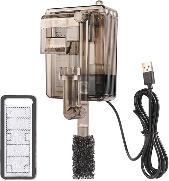 Alide Hang On Aquarium Filter 200L/H 3W Ultra Quiet Fish Tank Double Layer Filter Chamber Adjustable Flow for Freshwater