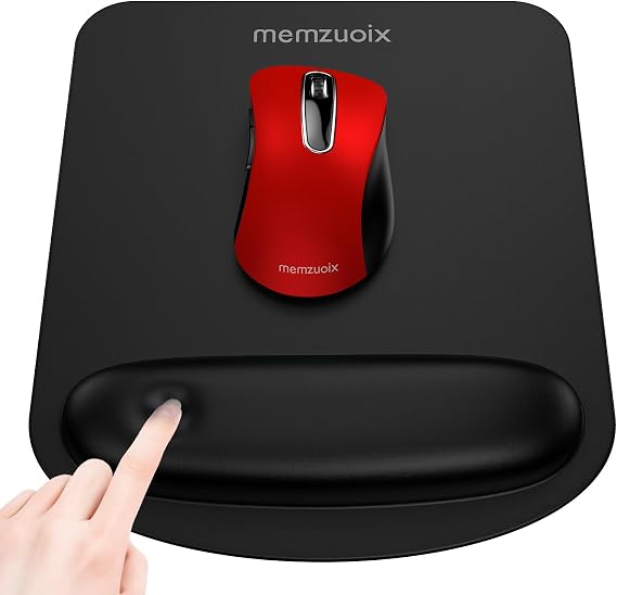 memzuoix Ergonomic Mouse Pad with Memory Foam Waist Rest Relieves Arm Strain Non-Slip PU Base Smooth Operation for PC/Laptop Home Office - Cyan - Classic Black