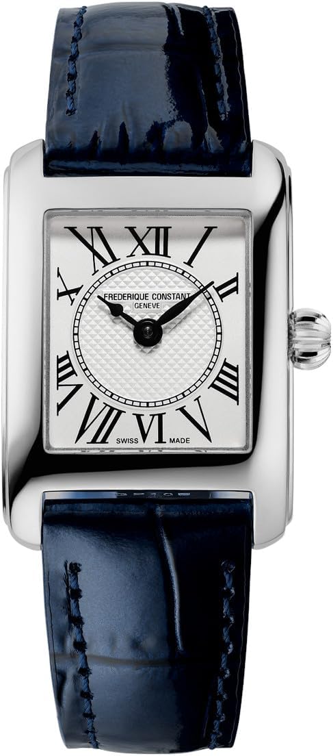 Frederique Constant レディーススイスクォーツクラシックカレシルバートーンステンレススチールウォッチブルーレザーストラップ付き、スタイル:FC-200MC26