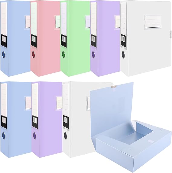 CYEER 10 Pack Box Files, Colored Plastic Box File A4 Filing Boxes 75mm Spine, Foolscap Box Files Box Folders for Paperwork A4 Document