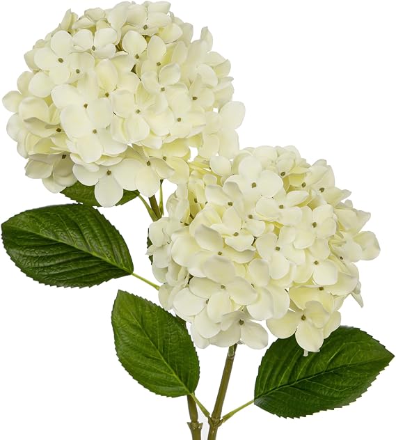 Briful Hydrangea Artificial Flowers Real Touch Hydrangeas Flowers 24.8" Tall Fake Flowers Hydrangea Plants with Long Stem Beige Artificial Flowers Outdoor, Garden Wedding, Home Decor
