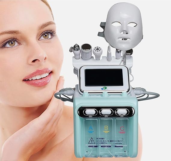 Hydrogen Facial Beauty Machine with Smart Screen, 7 in 1Multifunctional Hydrodermabrasion Machine for Skin Cleaning Caring, Profession Skin Rejuvenation Small Bubble Device for Home Salon Spa (Cyan)