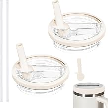 40oz Cup Lid Replacement, Leakproof Flip Straw Tumbler Detachable Lid Compatible with Stanley Quencher H2.0, Cup Accessories for Travel, Sports, Daily, 2 Pack, Cream