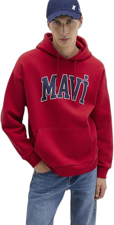 Mavi Logo Baskılı Kapüşonlu Kırmızı Sweatshirt 067149-70464