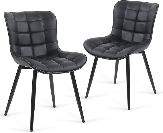 Kidol & Shellder Dining Chair 2-Piece Set, Stylish PU Leather, Cushion Seat, Dining Chair, Desk Chair, Cafe Living, Contemporary, Black