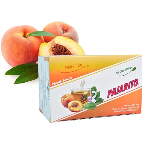Pajarito Yerba Mate Cocido Peach 20 Tea Bags (60 g) Rich in Vitamins and Antioxidants Invigorating and Refreshing Mate Tea