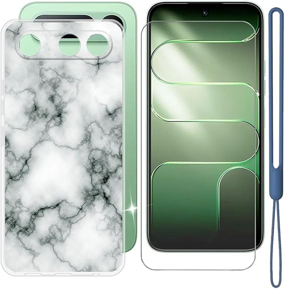 KJYFOANI Cover for Tecno Spark 50 5G Phone Case (6.78") + Screen Protector Tempered Glass, Shockproof Protection Case, Ultra-thin Anti-Scratch Clear Soft Silicone TPU shell- Marble