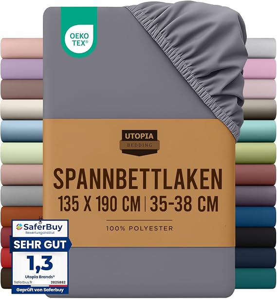 Utopia Bedding - Fitted Sheet 135 x 190 cm - Grey