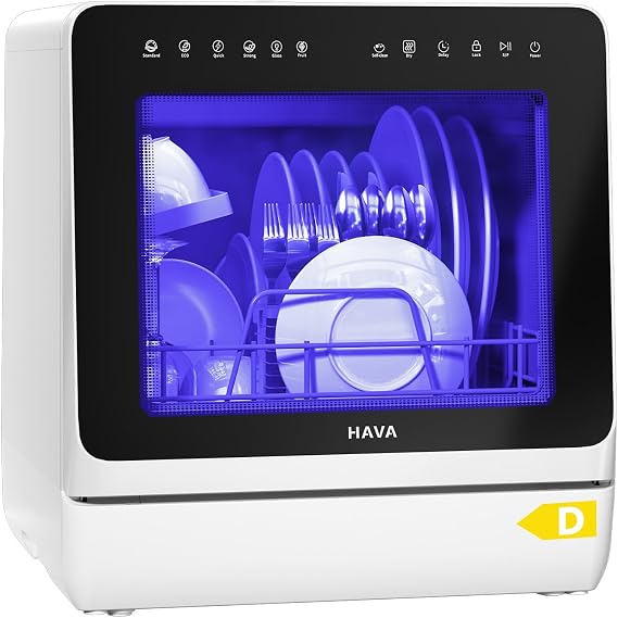 HAVA Table Top Dishwasher with Water Softener & Enhanced Energy Efficiency [Energy Class D]