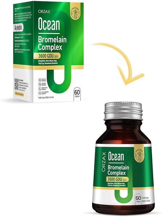 Ocean Bromelain Complex, 3600 GDU, Bromelain-Kiraz Meyve Sapı-Yeşil Çay-Maydanoz Ekstreleri, 60 Tablet