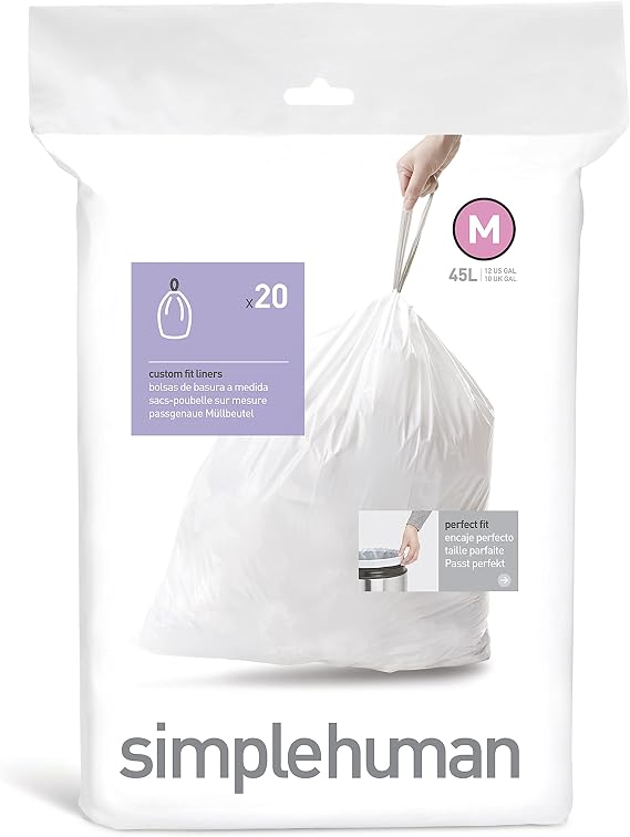 simplehuman CW0173 code M Custom Fit Bin Liners, White Plastic (Pack of 20 Liners)
