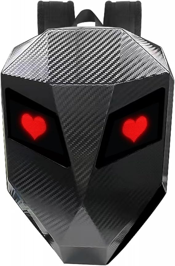 Motorcycle LED Backpack, Waterproof LED Knight Backpack with Programmable Screen, Hard Shell Laptop Riding Helmet Bag for Travel Camping Cycling Carbon Fiber