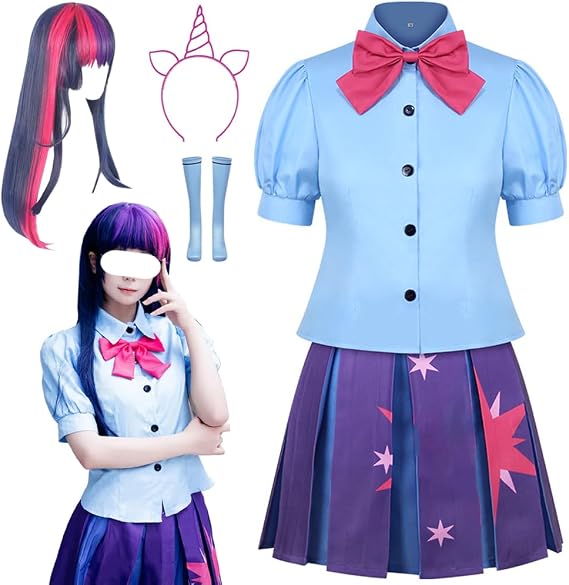 Women Costume Purple Dress Party Outfit With Hairband Uniform Full Set