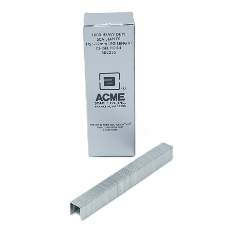50A Heavy Duty Galvanized Staples for Acme Hammer Tacker (1,000/Box), 1/2" Leg Length
