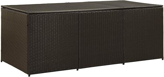 Outdoor Storage Box, Large Poly Rattan Storage Chest with Lid, Brown 180x90x70 cm, Weather Resistant for Garden Patio Furniture Cushions and Pillows 46478