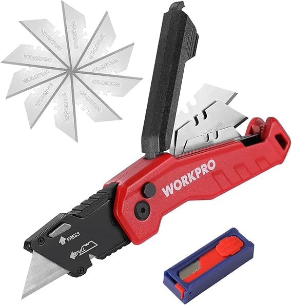 Workpro Maket Bıçağı, Paslanmaz Çelik, Kırmızı, 24 cm, Alüminyum Sap, SK5 Karbon Çelik Bıçak, Katlanır
