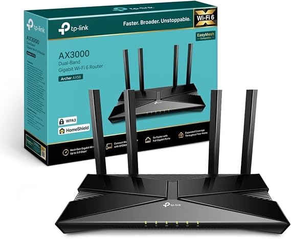 TP-Link Archer AX58 AX3000 WiFi 6 Router, Dual Band, 5 GE Ports