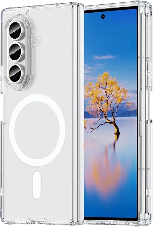 GGM GİYİM & AKSESUAR Samsung Galaxy Z Fold 7 için Magsafe ile Uyumlu Arka Kısmı Şeffaf Kenarları Silikon Yapılı Güçlendirilmiş Mıknatıslı Wireless Kablosuz Şarj Destekli Kılıf (Z Fold 7)