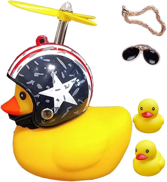 Duck Bike Bell, Cute Rubber Yellow Duck Bicycle Accessories with LED Light Propeller Helmet Squeeze Horns for Cycling Motorcycle Car Handlebar Bicycle