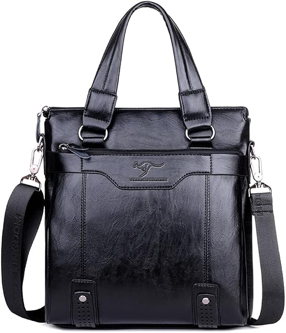 Men Genuine Leather Briefcases Mens Business Shoulder Bags with Adjustable Shoulder Strap Men's Laptop Handbags Male Business Messenger Bags (6001-2 black)