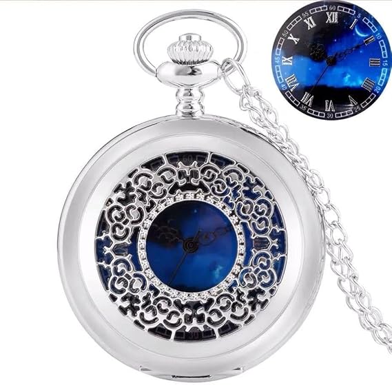Valkyrie Vintage Kutulu Gece Mavisi Retro Köstekli Cep Saati - Hediyelik Saat Gümüş