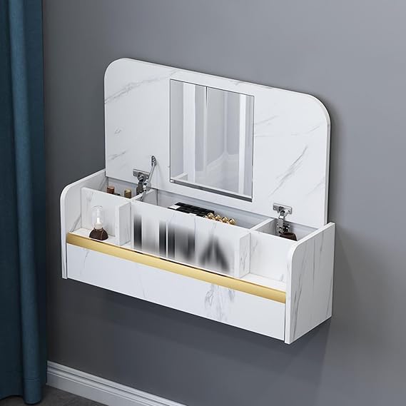 Suspended Dressing Table, Wall Mounted Makeup Vanity, Floating Vanity Makeup Table, With Storage Cabinet Or Multifunctional Flip Cover, For Bedroom Or Bathroom Or Hairdressers(White-63cm)
