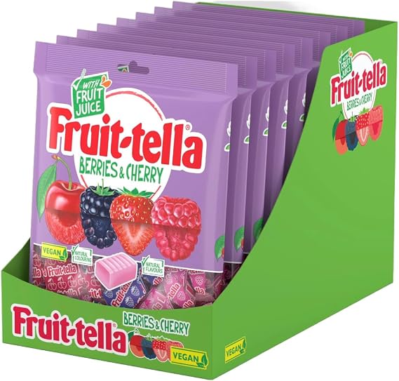 Fruittella Berries & Cherry - Soft Chew Sweets Made with Natural Flavours, Vegan Friendly - 8 x 170 g Bags