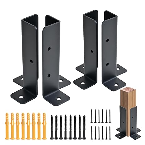 4 PCS Adjustable Deck Post Anchor Base Brackets Fit 1.5x1.5,2x2,2x4,4x4 Post, Wood Fence Pergola Post Base Brackets Kit for Decking, Fencing, Pergola, Railing, Mailbox Mount, Patio Covers