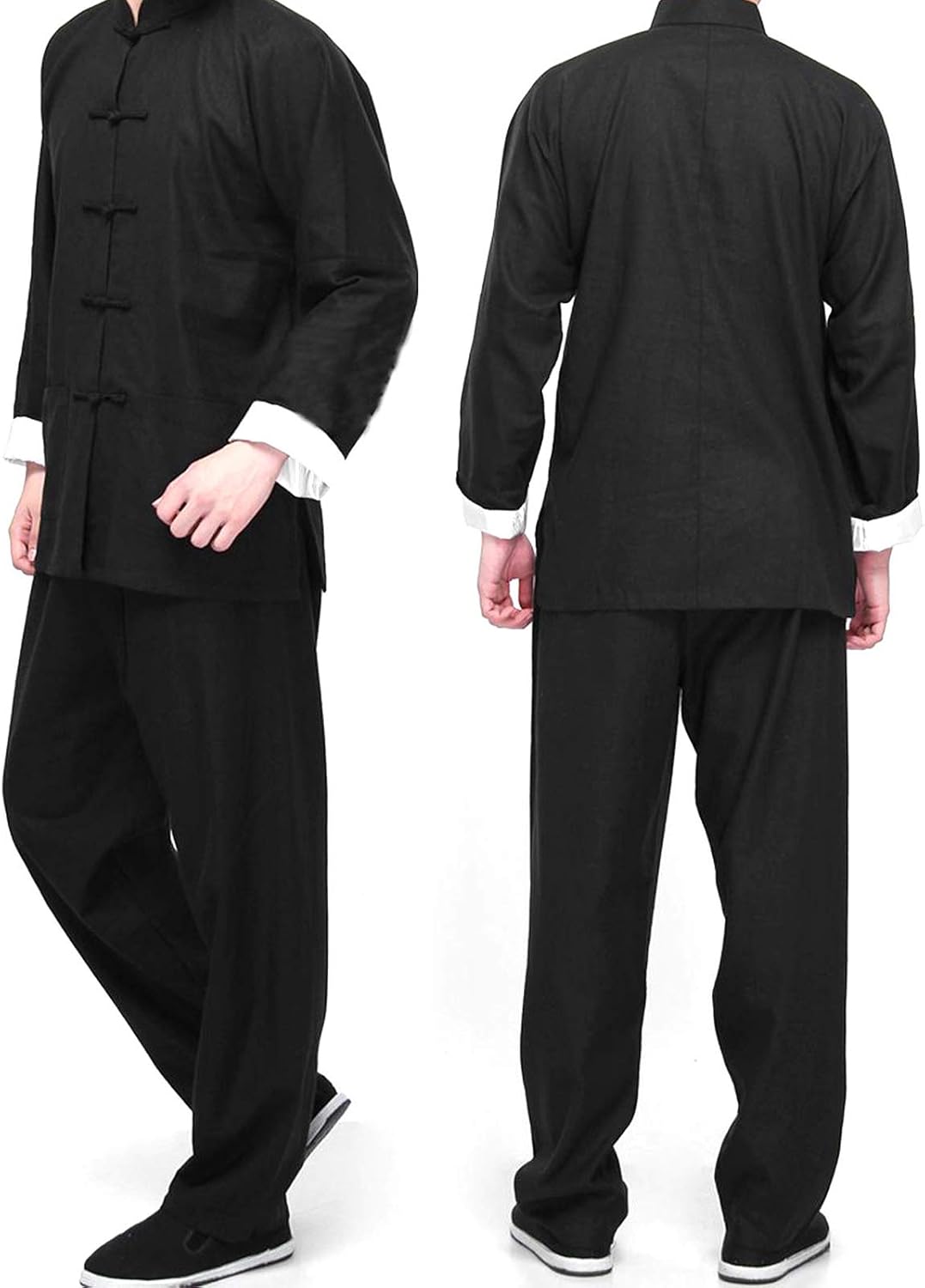 Chinese Clothing Shirt, Tai Chi Clothing, Bruce Lee Siege Martial Arts Sportswear, Mens Cotton Linen Long Sleeve Kung Fu Clothing Set Color: Black, Size: L