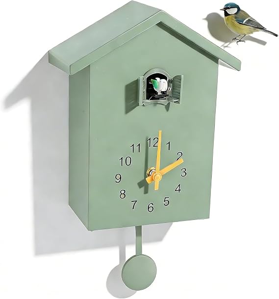 Cuckoo Clock Wall Clock, Nordic Style Modern Mini Bird Sounds Hanging Watch Decoration Pendulum Clock Wall Cuckoo Clock with Working Bird for Art, Home, Living Room, Office Decoration (Green)