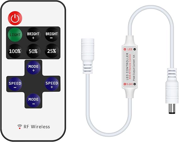 11 Key RF Single Color Wireless Remote, LED Light Controller, DC 5-24v