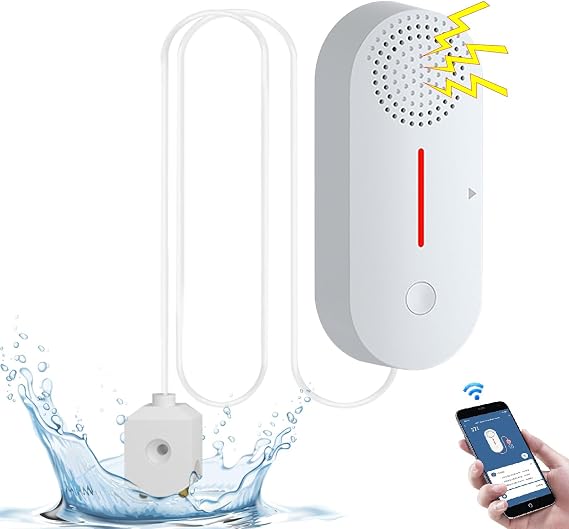 Cuteefun Water Leak Detector WiFi, Low Water Level Alarm, 100dB Loud Water Alarm, Water Sensor with Remote Tuya/Smart Life App Monitoring, Wireless Water Detector for Kitchen, Bathroom, Basement