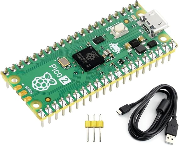 Pre-soldered Raspberry Pi Pico 2 microcontroller board based on Raspberry Pi RP2350 microcontroller chip with dual core and dual architecture design runs at up to 150 MHz (with header)