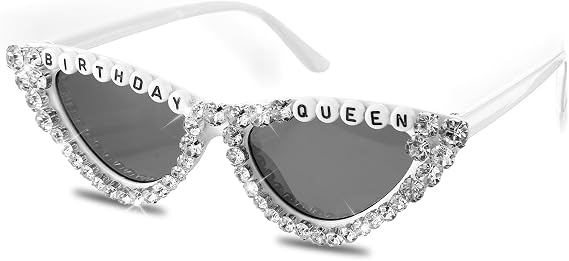 Birthday Glasses, Birthday Girl Cat Eye Sunglasses White Stylish Shiny Diamond Sunglasses Birthday Party Accessories Outfit Gift for Women