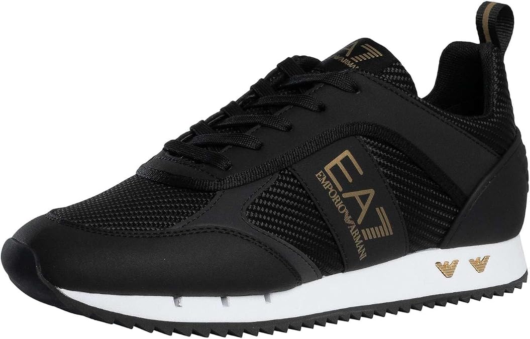 EA7 Men's Carbon Mesh Trainers with Logo Black/Gold/White 43 EU