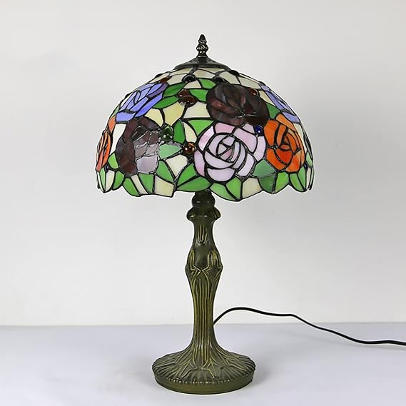 Creative Table Lamp, Stained Glass Luxury American Bedroom Table Light, Retro Night Light for Bedroom,Hotel and Living Room A