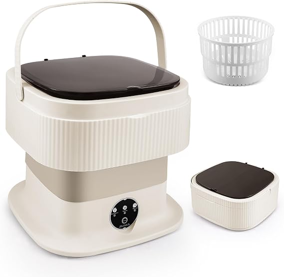 Mini Washing Machine 12L 2-in-1 Camping Washing Machine Small with Removable Drying Basket 3 Modes Portable Mini Washing Machine Travel Washing Machine for Underwear Baby Clothes (Khaki)