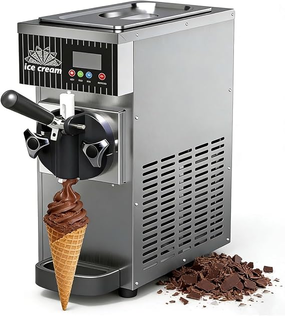 Soft Serve Maker, Single Flavor Commercial Ice Cream Machine, 4-5 Kg/H Yield Countertop Freezer with 1L Cylinder, Auto-Cleaning Function, LED Display & Durable Build for Coffee Bars(Grey)