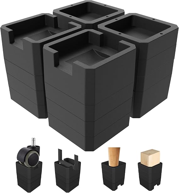 MYMULIKE 1 to 4 Inch Bed Risers for Caster Wheels, Heavy Duty Lifts