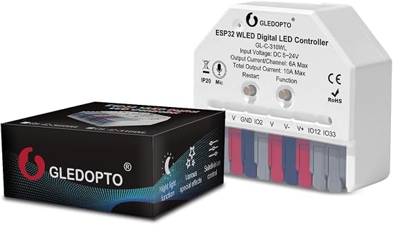 GLEDOPTO ESP32 Mini WLED Controller DIY Music Dynamic RGB Lighting for WS2811 WS2812 SK6812 TM1814 Strips (ESP32 with Mic)