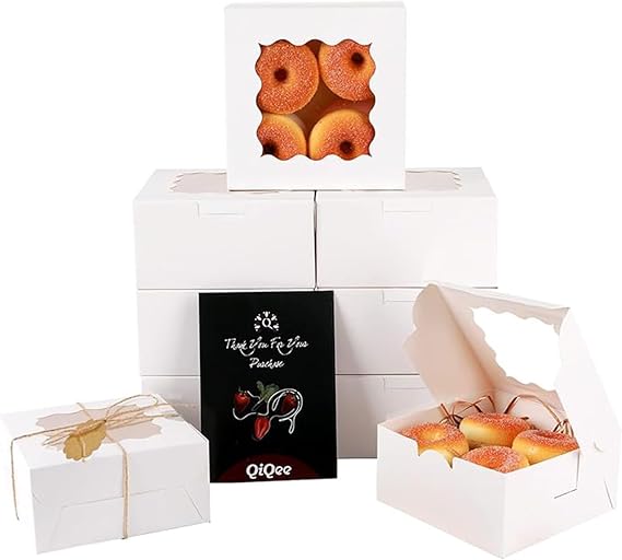 Gcardist White Bakery Box with Window 15Pcs 15.2x15.2x7.6cm White Cookie Boxes Pastry Box for Wedding Favor Birthday ＆ Party(6x6x3inch)