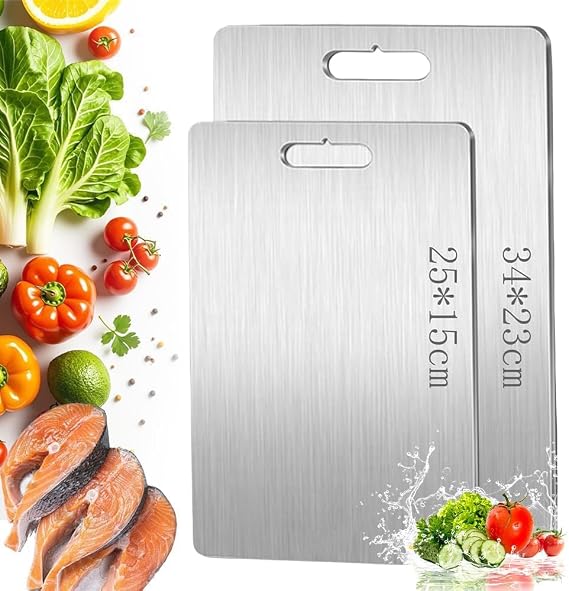 2PCS Titanium Cutting Board, Stainless Steel Chopping Board, Double-Sided Food Grade Cutting Board, Ideal for Handling Meat and Vegetables Separately