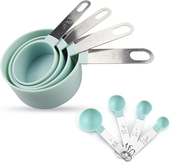 8 Pcs Measuring Cups and Spoons Set Measuring Spoons Sets Cup Measurements Set Nesting Measuring Cups for Measuring Dry or Liquid Ingredients Kitchen Gadgets for Cooking Baking (Green)